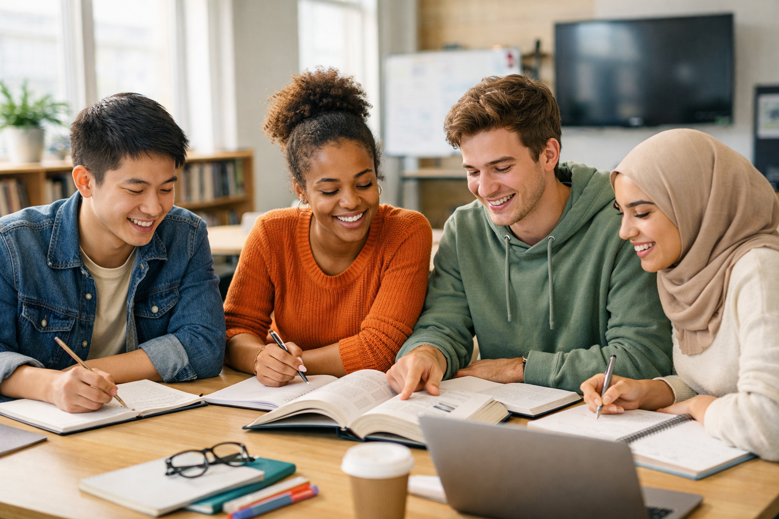 Estudantes colaborando em sala de aula